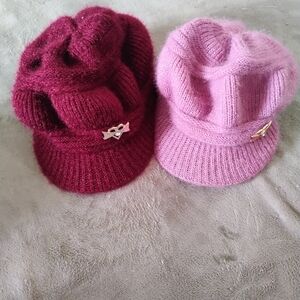 Cute Girls Knit Brimmed Hats - Red and Pink